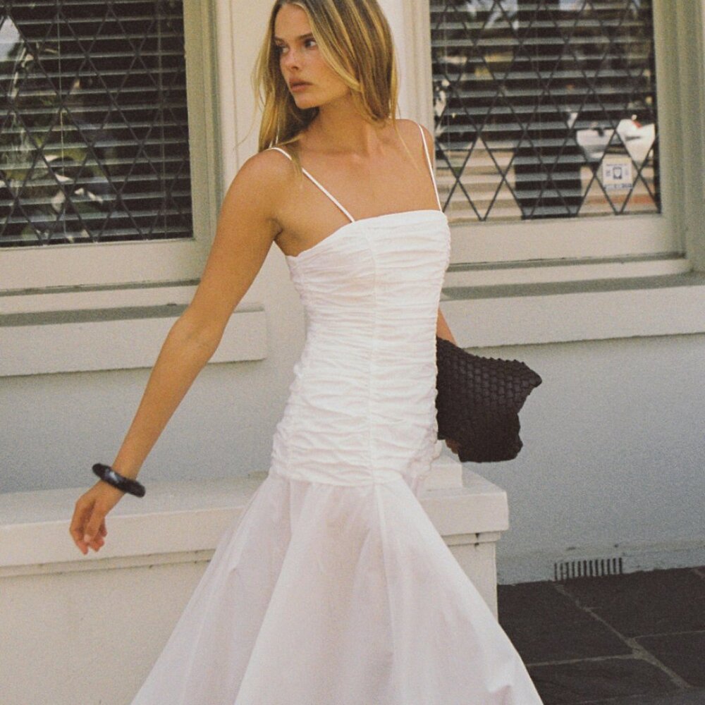 Cara White Sleeveless Cotton Midi Dress